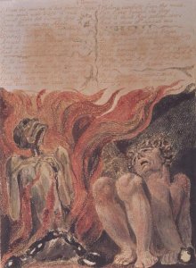 Book of Urizen- Blake's retelling of the Creation of Eve in the Creation of Enitharmon, 'And left a round globe of blood, Trembling upon the Void', 1794